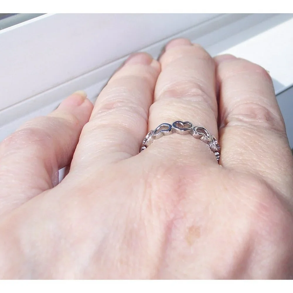 925 STERLING SILVER Hearts Eternity Band Ring Thumb Ring - Picture 5 of 16